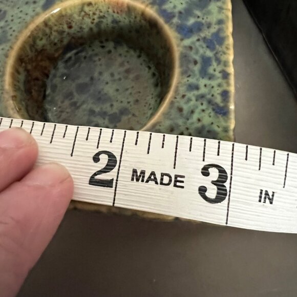 Two Vintage Pier 1 Ceramic Tea Light Candle Holders With Textured Blue Green & R - Picture 8 of 8